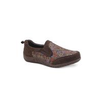 Pavers Women's Wide Fit Leather Slip On Comfort Trainers Flat in Brown | Size: 3