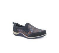 Pavers Women's Wide Fit Leather Slip On Comfort Trainers Flat in Navy | Size: 5