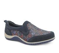 Pavers Women's Wide Fit Leather Slip On Comfort Trainers Flat in Navy | Size: 5