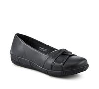 Pavers Womens Wide Fit Leather Slip On Shoes with Ribbon Detail Black
