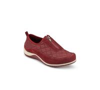 Wide Fit Leather Slip-On Shoes with Zip Fastening - Burgundy Size 4