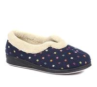 Pavers - Womens Wide Fit Polka Dot Slippers in Navy - Classic Slip-On Silhouette - Lined with Soft, Fluffy Comfort - Treated with Permalose, Supporting Better Foot Health - Size 6 UK Wide