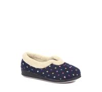 Pavers Ladies Wide Fit Polka Dot Slippers in Navy with Memory Foam and Anti-Odour Treatment Women Fluffy Inner Lining Slip On Shoes - Size UK 5/EU 38