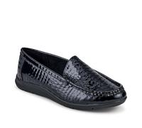 Wide Fit Slip-On Moccasins - Black Patent Croc Size 7