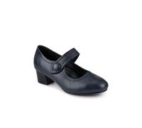 Pavers Wide Fit Touch-Fasten Heeled Mary Janes - Navy Size 4