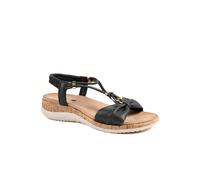 Pavers Women's Wide Fit Wedge Heel Elasticated Sandals in Black | Size: 4