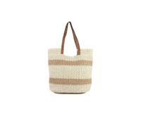 Pavers Women's Woven Stripe Beach Bag With Braided Handles in Beige Pavers Beige