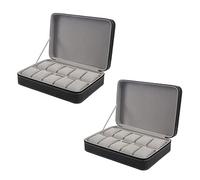 Pavewood 2X Watch Box PU Leather Casket with Zipper Classic Style 10 Grids Multi-Functional Bracelet Display Case