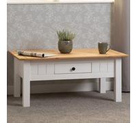 pavia coffee table with 1 drawer in white and natural wax