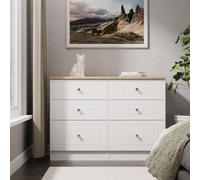 Welcome Furniture Ready Assembled Wilcox 6 Drawer Midi Chest - Porcelain Ash and Oak, White