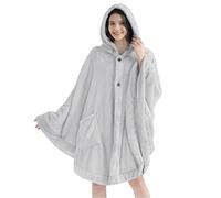 PAVILIA Angel Wrap Hooded Blanket Poncho, Wearable Blanket Throw Wrap Poncho for Women Adult, Cozy Fluffy Sherpa Fleece Shawl Cape with Hood pockets, Warm Gift for Mom Wife, Light Gray