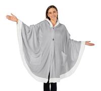 PAVILIA Angel Wrap Hooded Blanket, Sherpa Lined Wearable Blanket Women, Cozy Poncho Wrap Throw for Adult, Plush Warm Cape Shawl with Pockets Hood, Gift for Wife Mother, Light Gray