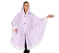 PAVILIA Angel Wrap Hooded Blanket, Sherpa Lined Wearable Blanket Women, Cozy Poncho Wrap Throw for Adult, Plush Warm Cape Shawl with Pockets Hood, Gift for Wife Mother, Lavender Purple
