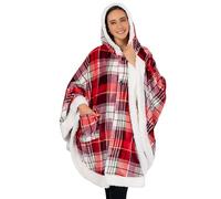 PAVILIA Angel Wrap Hooded Blanket Sherpa Lining | Poncho Blanket Wrap with Warm Fleece Sherpa | Plush, Soft, Wearable Throw Cape with Pockets | Cozy Gifts for Women (Tartan Plaid)