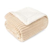 PAVILIA Beige Sherpa Fleece Throw Blanket for Couch Twin, Soft Plush Fuzzy Blankets, Fluffy Flannel Sherpa Blanket for Bed, Warm 3D Ribbed Winter Blanket Gift, 60x80 inches