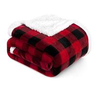 PAVILIA Black and Red Buffalo Plaid Sherpa Fleece Throw Blanket for Couch Twin, Soft Flannel Blanket for Sofa Bed, Christmas Checkered Blanket & Throws, Warm Cozy Decorative Blanket Fall Gift, 60x80