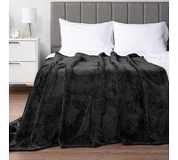 PAVILIA Black Fleece Throw Blanket for Couch Sofa Bed, Soft Fuzzy Waffle Jacquard Microfiber, Warm Lightweight Fade-Resistant Decorative All Season Throw, 60x80 Twin