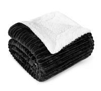 PAVILIA Black Sherpa Fleece Throw Blanket for Couch, Soft Plush Fuzzy Blankets, Fluffy Flannel Sherpa Blanket for Sofa, Warm 3D Ribbed Winter Blanket Gift, 50x60 inches