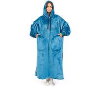 PAVILIA Blanket Hoodie for Women, Sherpa Wearable Blanket Men, Oversized Sweatshirt Blanket, Fleece Hooded Blanket Sweater, Teal Blue, Adult Long