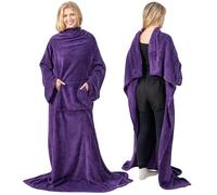 PAVILIA Blanket with Sleeves for Adult Women Men, Soft Warm Wearable Blanket Fleece Wrap Throw, Robe Blanket Gift, Violet Purple, Fleece