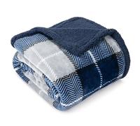 Pavilia Blue Navy Plaid Sherpa Throw Blanket for Couch, Plush Flannel Fleece, Soft Fuzzy Cabin for Sofa Bed, Warm Cozy Winter Gift, 50x60
