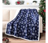 PAVILIA Blue Snowflake Christmas Sherpa Throw Blanket, Reversible Fleece Sherpa Cozy Holiday Blanket 50x60, Soft Winter Throw for Couch & Bed, Plush Cozy Warm