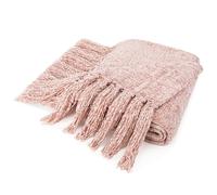 PAVILIA Blush Pink Blanket for Couch, Twin Size Bed, Chenille Throw for Sofa Bed, Soft Knit Woven Pink Blanket with Decorative Tassel for Living Room, Blush Pink Twin 60x80