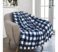 PAVILIA Buffalo Check Fleece Throw Blanket | Blue White Checkered Plaid Flannel Blanket | Soft Velvet Lightweight Microfiber Blanket for Couch Sofa | 50x60 Inches Checker Navy
