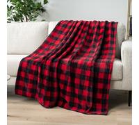 PAVILIA Buffalo Plaid Throw Blanket for Sofa Couch | Soft Flannel Fleece Red Black Checker Plaid Pattern Decorative Throw | Warm Cozy Lightweight Microfiber | 50 x 60 Inches