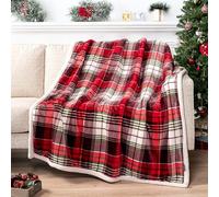 PAVILIA Christmas Plaid Blanket | Sherpa Fleece Flannel Throw Blanket | Christmas Plaid Warm Plush Microfiber Blanket for Couch Sofa | 50x60 Inches