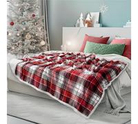 PAVILIA Christmas Plaid Blanket | Sherpa Fleece Flannel Throw Blanket | Christmas Plaid Warm Plush Microfiber Blanket for Couch Sofa | 60x80 Inches