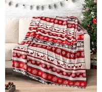 PAVILIA Christmas Throw Blanket | Holiday Christmas Reindeer Snowflakes Fleece Blanket | Soft, Plush, Warm Winter Cabin Throw, 50x60 (Christmas Red)