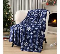 PAVILIA Christmas Throw Blanket | Navy Snowflake Christmas Fleece Blanket | Soft, Plush, Warm Winter Cabin Throw, 50x60 (Navy/White Snowflake)