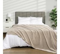 PAVILIA Soft Fleece King Bed Blanket Taupe Tan Camel, Large Fuzzy Plush Flannel Blanket, Warm Cozy Ribbed Microfiber Blanket for Sofa Couch, Lightweight Striped Blanket, Taupe, 108x90
