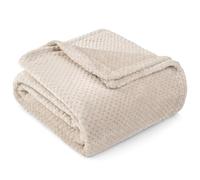 PAVILIA Cream Beige Fleece Throw Blanket for Couch Sofa Bed, Soft Fuzzy Waffle Jacquard Microfiber, Warm Lightweight Fade-Resistant Decorative All Season Throw, 60x80 Twin