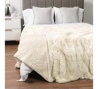 Pavilia Cream Beige Fluffy Fuzzy Blanket, King Size, Super Soft Thick Faux FurSherpa, 90x108