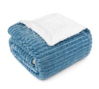 PAVILIA Dusty Blue Sherpa Fleece Throw Blanket for Couch, Soft Plush Fuzzy Blankets, Fluffy Flannel Sherpa Blanket for Sofa, Warm 3D Ribbed Winter Blanket Gift, 50x60 inches