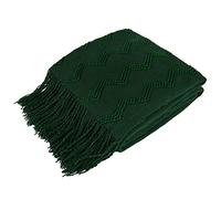 PAVILIA Emerald Green Knit Throw Blanket for Couch, Soft Knitted Boho Farmhouse Home Decor Woven Throw, Cozy Decorative Afghan Bed Sofa, Outdoor Summer Fall Gift Lightweight, Forest Dark Green, 50x60