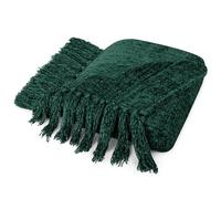 PAVILIA Emerald Green Throw Blanket for Couch & Bed, Chenille with Tassel, Decorative Textured Blanket for Living Room, 60x80