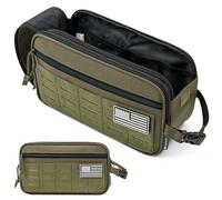 PAVILIA Extra Large Tactical Toiletry Bag for Men, Hygiene Travel Bag, Military Dopp Kit, Water Resistant Molle Pouch, Mens Shaving Grooming Essentials, Bathroom Shower Small Organizer Case, Olive