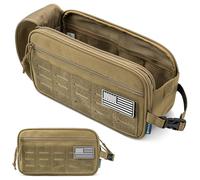 Pavilia Extra Large Tactical Toiletry Bag for Men, Hygiene Travel Bag, Military Dopp Kit, Water Resistant Molle Pouch, Mens Shaving Grooming Essentials, Bathroom Shower Small Organizer Case, Tan Brown