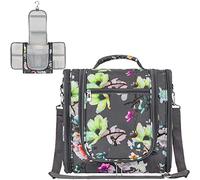 PAVILIA Extra Large Toiletry Bag Travel Bag for Women Men, Hanging Cosmetic Organizer, Water Resistant Makeup Bag for Accessories Toiletries, Travel Essentials Kit (Floral Grey)