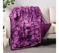 PAVILIA Faux Fur Throw Blanket Tie-Dye Purple, Soft Fuzzy Warm Sherpa Blankets & Throws for Bed, Fluffy Plush Thick Fleece Throw Blanket for Couch Sofa, Reversible Furry Shaggy Blanket, Purple 50x60