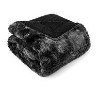 PAVILIA Faux Fur Throw Blanket Twin Tie-Dye Black, Soft Warm Sherpa Blankets & Throws for Bed, Fluffy Plush Thick Fleece Throw Blanket for Couch Sofa, Reversible Furry Shaggy Blanket, Black 60x80