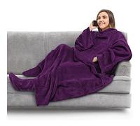 PAVILIA Fleece Blanket with Sleeves and Foot Pockets for Women Men Adults, Wearable Blanket Sleeved Throw Wrap, Plush Hug Sleep Pod Snuggle Blanket Robe, Cozy Gift Ideas Wife Mom, Dark Purple