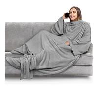 PAVILIA Fleece Blanket with Sleeves, Foot Pockets for Women Men Adults, Plush Wearable Blanket Throw Wrap, Warm Snuggle Blanket Robe, Cozy Gift Ideas Wife Mom, Light Gray