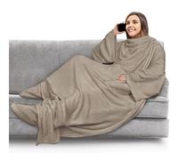 PAVILIA Fleece Blanket with Sleeves, Foot Pockets for Women Men Adults, Plush Wearable Blanket Throw Wrap, Warm Snuggle Blanket Robe, Cozy Gift Ideas Wife Mom, Taupe Beige
