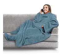 PAVILIA Fleece Blanket with Sleeves, Foot Pockets for Women Men Adults, Plush Wearable Blanket Throw Wrap, Warm Snuggle Blanket Robe, Cozy Gift Ideas Wife Mom, Dusty Blue