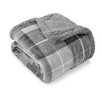 PAVILIA Fleece Throw Blanket Reversible Sherpa Warm Fluffy Blanket Twin Size Couch Blanket Winter Gift Cozy Plaid Light Grey 60 x 80 inches