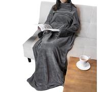 PAVILIA Fleece Wearable Blanket with Sleeves for Adult Women Men, Soft Warm Wrap Throw, Robe Blanket with Arm, Charcoal, Fleece